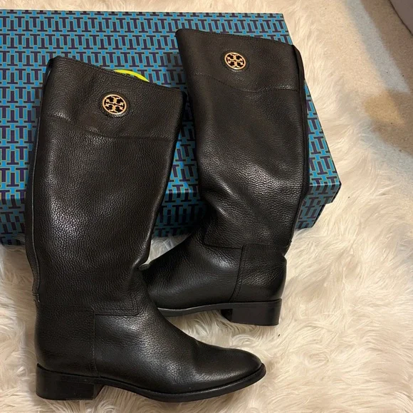 Tory Burch Black Leather Riding Boots Sz 9 - Picture 4 of 12